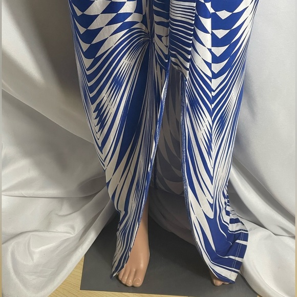Cameo USA Blue White Geometric Print Maxi Dress Knot Front Size M - Picture 2 of 7